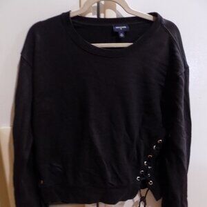 True Religion modern black crop sweatshirt tie sides L